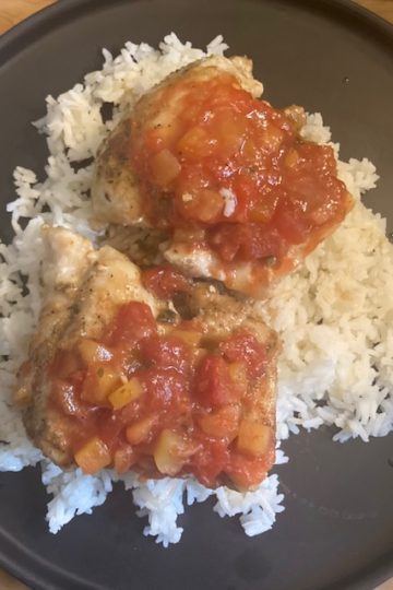 Salsa Chicken Thighs over Rice